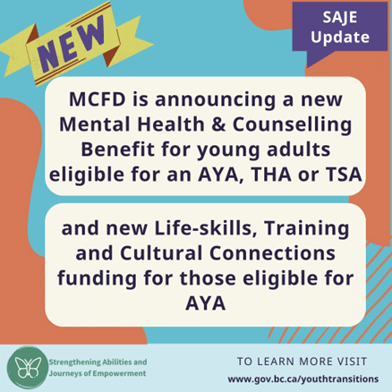 New MCFD SAJE Mental Health and Counselling Benefit & Life-skills